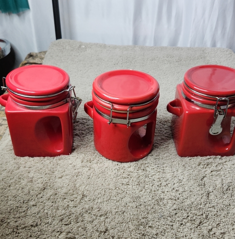 3 Red Kitchen Canisters
